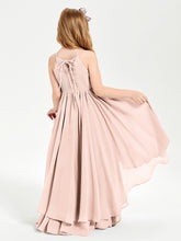 Chiffon Junior Bridesmaid Dresses Asymmetrical Cascading Skirt Pearl Pink