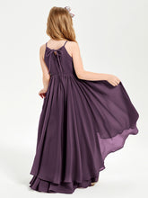 Chiffon Junior Bridesmaid Dresses Asymmetrical Cascading Skirt Plum