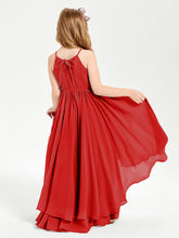 Chiffon Junior Bridesmaid Dresses Asymmetrical Cascading Skirt Red