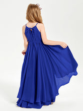 Chiffon Junior Bridesmaid Dresses Asymmetrical Cascading Skirt Royal Blue