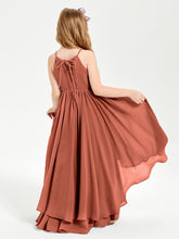 Chiffon Junior Bridesmaid Dresses Asymmetrical Cascading Skirt Rust