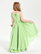 Chiffon Junior Bridesmaid Dresses Asymmetrical Cascading Skirt Sage