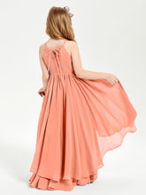 Chiffon Junior Bridesmaid Dresses Asymmetrical Cascading Skirt Sunset