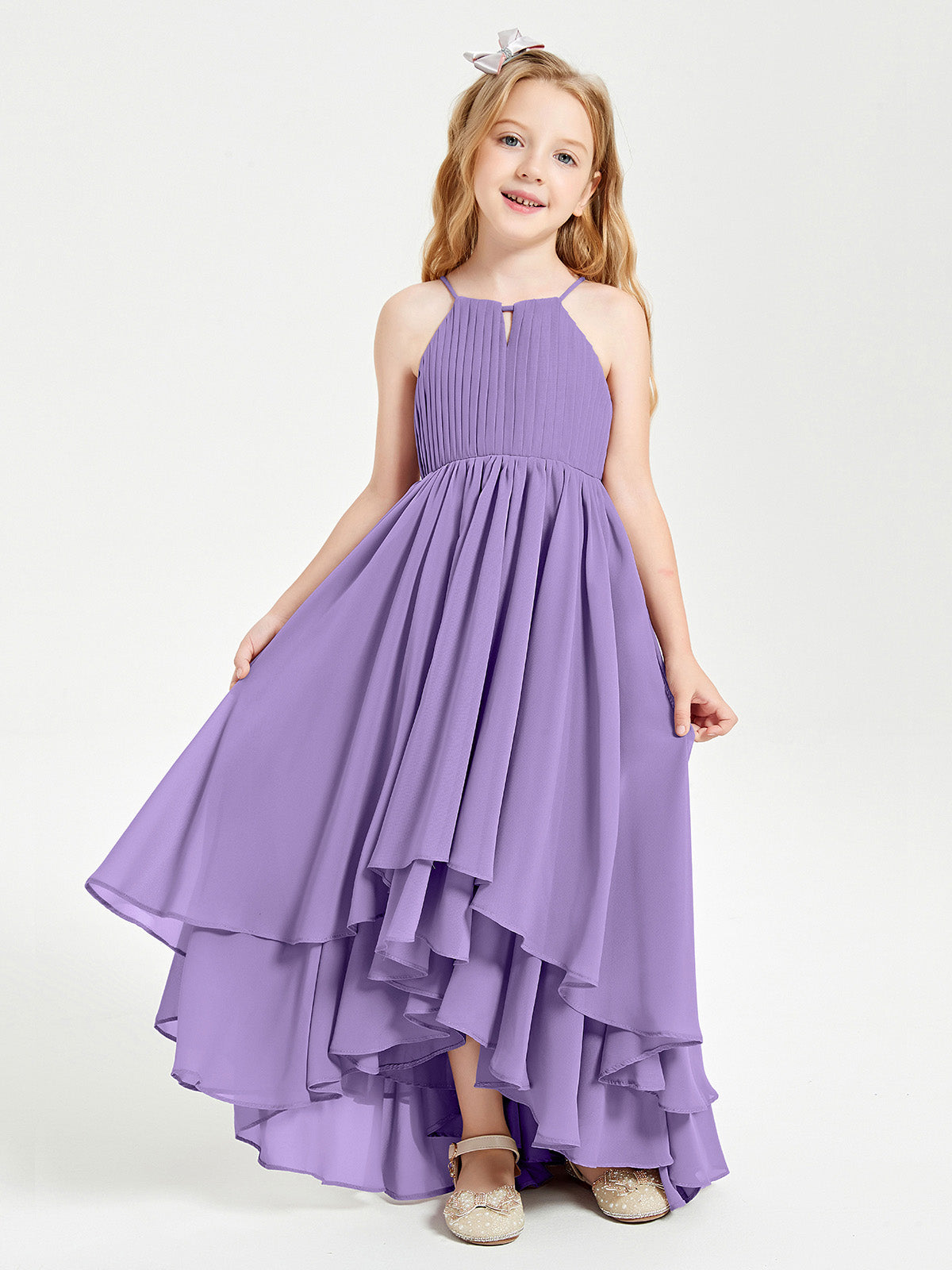 Chiffon Junior Bridesmaid Dresses Asymmetrical Cascading Skirt Tahiti ...