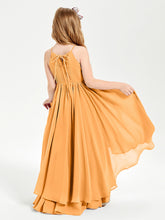 Chiffon Junior Bridesmaid Dresses Asymmetrical Cascading Skirt Tangerine