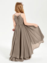Chiffon Junior Bridesmaid Dresses Asymmetrical Cascading Skirt Taupe