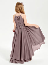Chiffon Junior Bridesmaid Dresses Asymmetrical Cascading Skirt Vintage Mauve