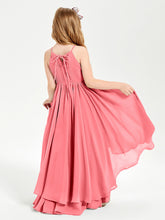 Chiffon Junior Bridesmaid Dresses Asymmetrical Cascading Skirt Watermelon