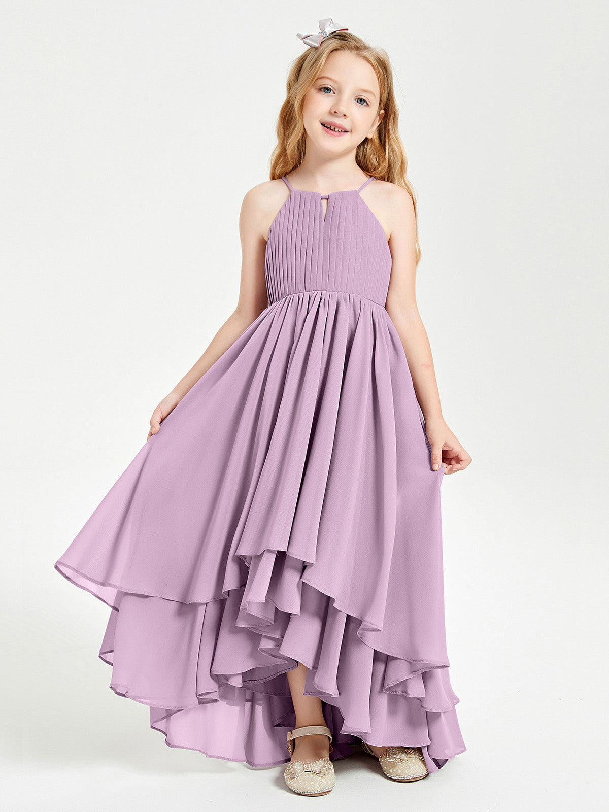 Spaghetti Straps Scoop Chiffon Junior Bridesmaid Dress Wisteria main image 0