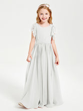 Chiffon Junior Bridesmaid Dresses Lace Flutter Sleeves Scoop Neck Ivory