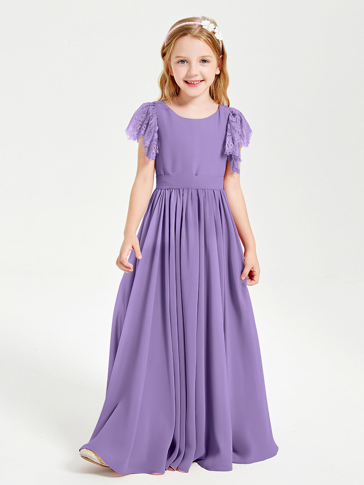 Halter Neck Lace Top Long Chiffon Junior Bridesmaid Dress Tahiti