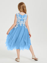 Tulle Tea Length Junior Bridesmaid Dresses Blue