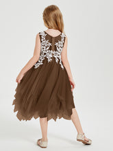Tulle Tea Length Junior Bridesmaid Dresses Brown