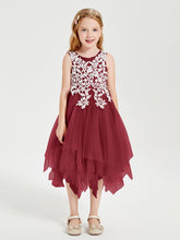 Tulle Tea Length Junior Bridesmaid Dresses Burgundy