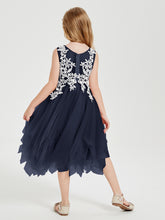 Tulle Tea Length Junior Bridesmaid Dresses Dark Navy