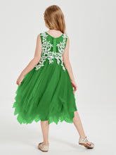 Tulle Tea Length Junior Bridesmaid Dresses Green