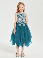 Tulle Tea Length Junior Bridesmaid Dresses Ink Blue