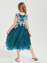 Tulle Tea Length Junior Bridesmaid Dresses Ink Blue