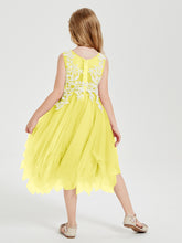 Tulle Tea Length Junior Bridesmaid Dresses Lemon