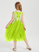 Tulle Tea Length Junior Bridesmaid Dresses Lime Green