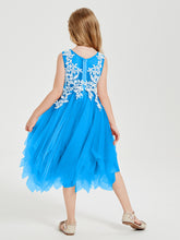 Tulle Tea Length Junior Bridesmaid Dresses Ocean Blue