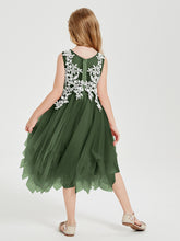 Tulle Tea Length Junior Bridesmaid Dresses Olive Green