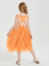 Tulle Tea Length Junior Bridesmaid Dresses Orange