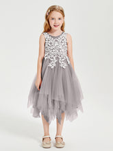 Tulle Tea Length Junior Bridesmaid Dresses Silver