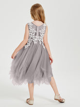 Tulle Tea Length Junior Bridesmaid Dresses Silver