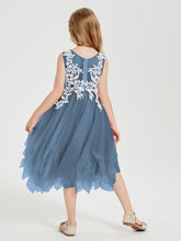 Tulle Tea Length Junior Bridesmaid Dresses Slate Blue