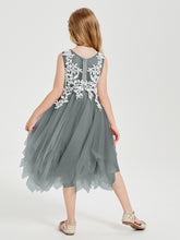 Tulle Tea Length Junior Bridesmaid Dresses Steel Grey