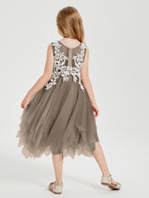 Tulle Tea Length Junior Bridesmaid Dresses Taupe