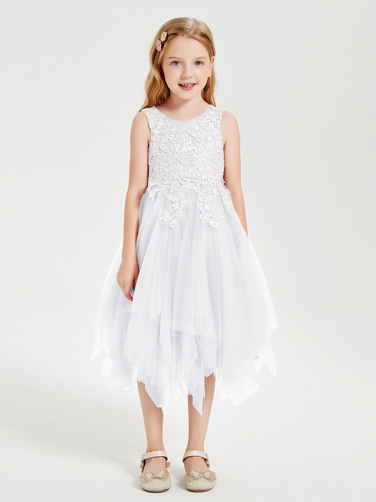 BABARONI Tulle White Junior Bridesmaid Dresses A-line Scoop Sleeveless
