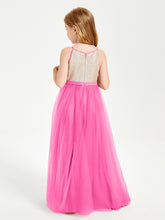 Long Junior Bridesmaid Gown Sequined Top Tulle Skirt Azalea