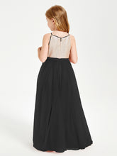 Long Junior Bridesmaid Gown Sequined Top Tulle Skirt Black