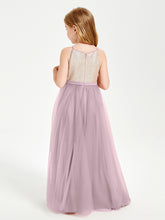 Long Junior Bridesmaid Gown Sequined Top Tulle Skirt Dusk