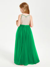Long Junior Bridesmaid Gown Sequined Top Tulle Skirt Emerald
