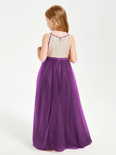 Long Junior Bridesmaid Gown Sequined Top Tulle Skirt Grape