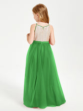 Long Junior Bridesmaid Gown Sequined Top Tulle Skirt Green