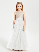 Long Junior Bridesmaid Gown Sequined Top Tulle Skirt Ivory