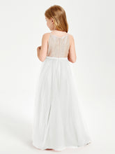 Long Junior Bridesmaid Gown Sequined Top Tulle Skirt Ivory