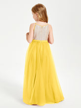 Long Junior Bridesmaid Gown Sequined Top Tulle Skirt Marigold