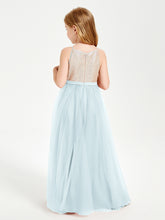 Long Junior Bridesmaid Gown Sequined Top Tulle Skirt Mist