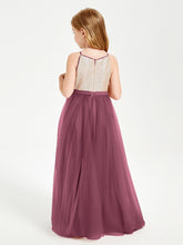 Long Junior Bridesmaid Gown Sequined Top Tulle Skirt Mulberry