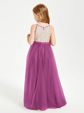 Long Junior Bridesmaid Gown Sequined Top Tulle Skirt Orchid