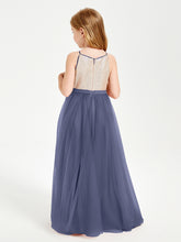 Long Junior Bridesmaid Gown Sequined Top Tulle Skirt Stormy
