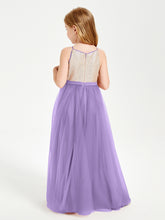Long Junior Bridesmaid Gown Sequined Top Tulle Skirt Tahiti