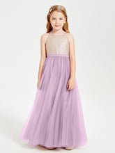 Long Junior Bridesmaid Gown Sequined Top Tulle Skirt Wisteria