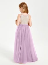 Long Junior Bridesmaid Gown Sequined Top Tulle Skirt Wisteria