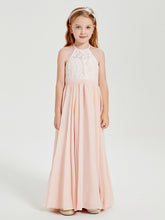 Long Chiffon Bridesmaid Dresses Lace Top Pearl Pink